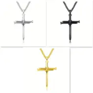 Steel Gold Black Color Fashion Mens Iron Nail Cross Pendant Necklace Stainless Steel 3mm Round Box Chain Jewelry Gift For Men - Image 4