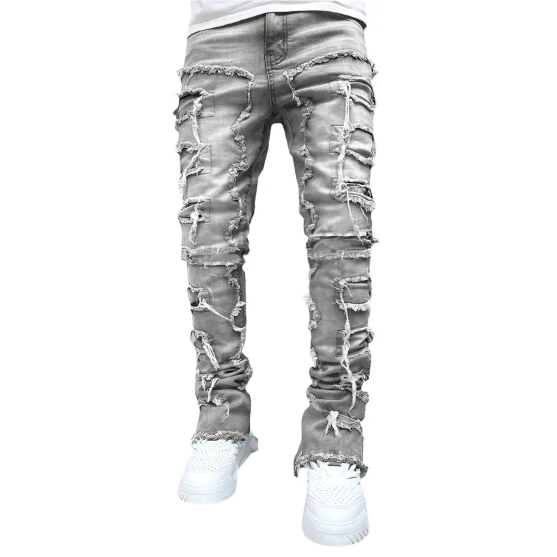 0bd467b3-5cf4-48a8-985a-e54661e109eb.webp Men Trousers Individual Patched Pants Long Tight Fit Stacked Jeans For Mens Clothing - Image 3