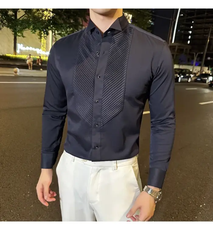 Slim-fit Men's Wedding Dress Banquet Performance Shirt - Image 1