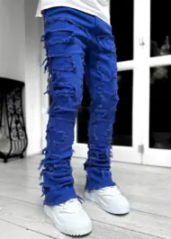 Men Trousers Individual Patched Pants Long Tight Fit Stacked Jeans For Mens Clothing - Image 8