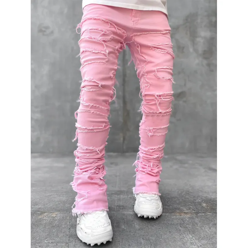 6e90eccb-f976-4426-9331-ae79a932e205.webp Men Trousers Individual Patched Pants Long Tight Fit Stacked Jeans For Mens Clothing - Image 4