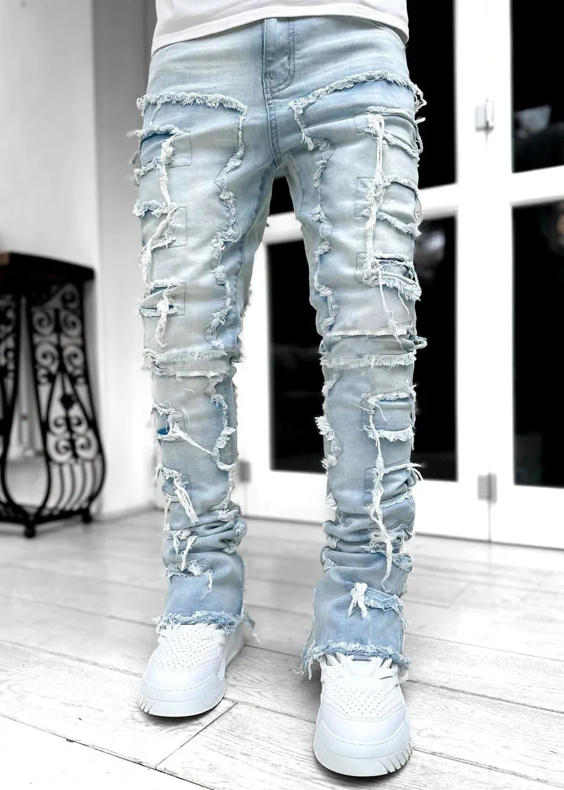 6e92129e-e764-47a2-9f70-b8aa51451185.webp Men Trousers Individual Patched Pants Long Tight Fit Stacked Jeans For Mens Clothing - Image 5