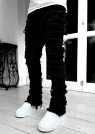 Men Trousers Individual Patched Pants Long Tight Fit Stacked Jeans For Mens Clothing - Image 10