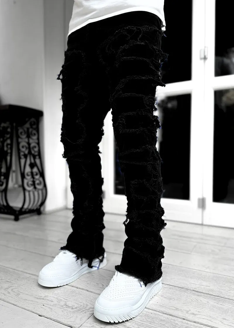 914332db-bda5-4548-908e-48da71a63624.webp Men Trousers Individual Patched Pants Long Tight Fit Stacked Jeans For Mens Clothing - Image 10