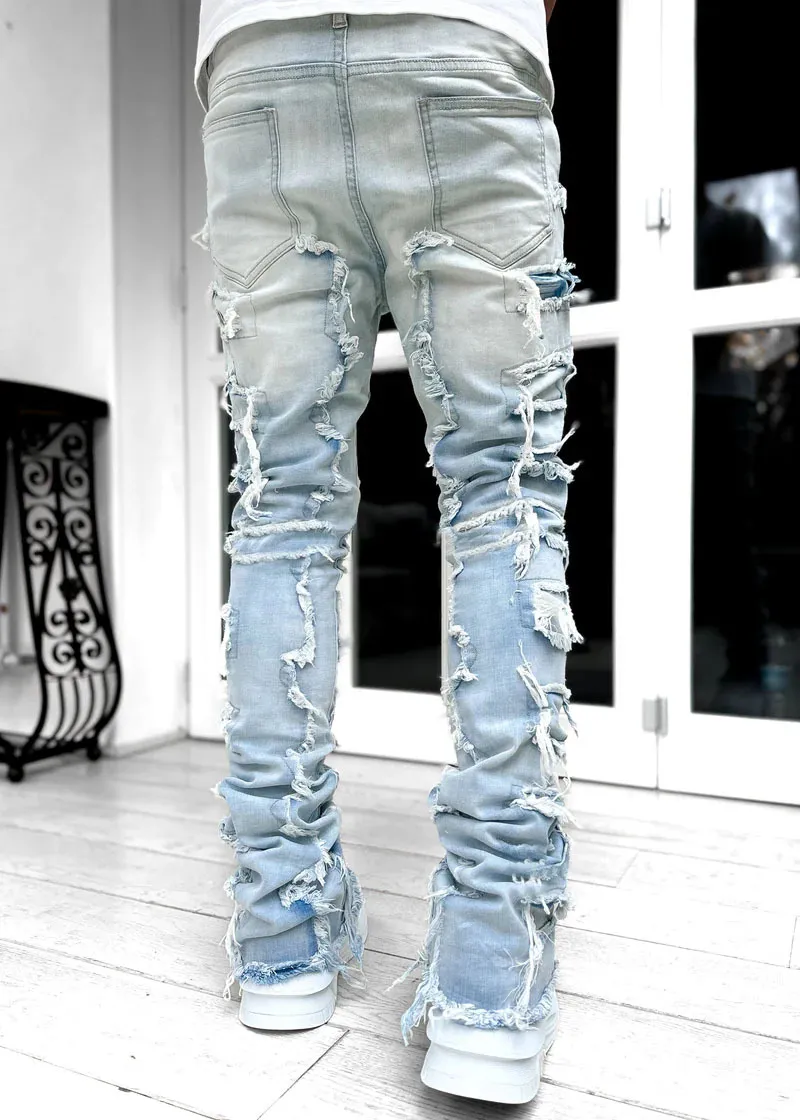 aac3bd71-37d5-4944-a0e1-76ba1d0f6790.webp Men Trousers Individual Patched Pants Long Tight Fit Stacked Jeans For Mens Clothing - Image 6