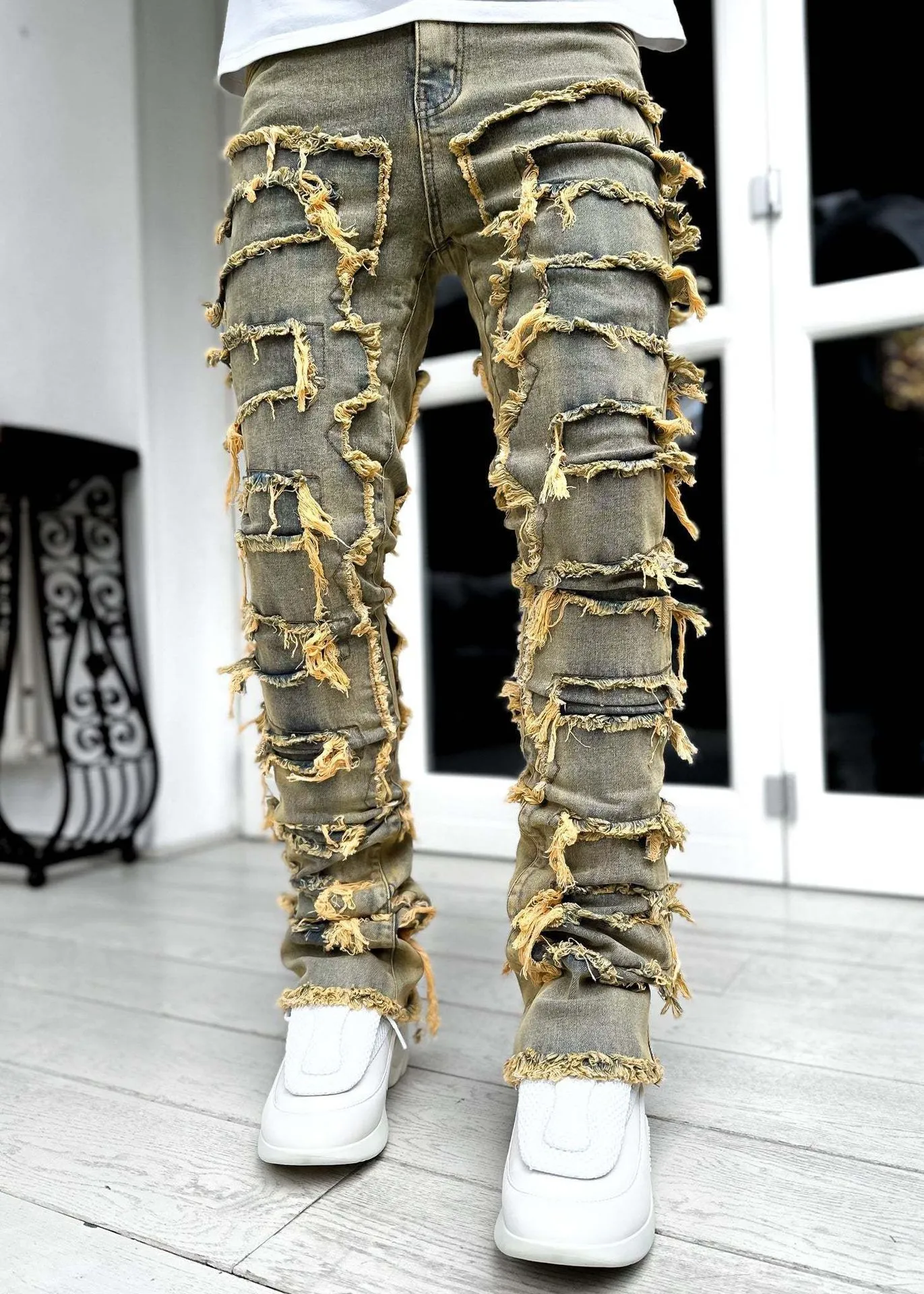 b35c4663-c3dd-42e9-8e11-f38d515a2504.webp Men Trousers Individual Patched Pants Long Tight Fit Stacked Jeans For Mens Clothing - Image 14