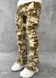 Men Trousers Individual Patched Pants Long Tight Fit Stacked Jeans For Mens Clothing - Image 11