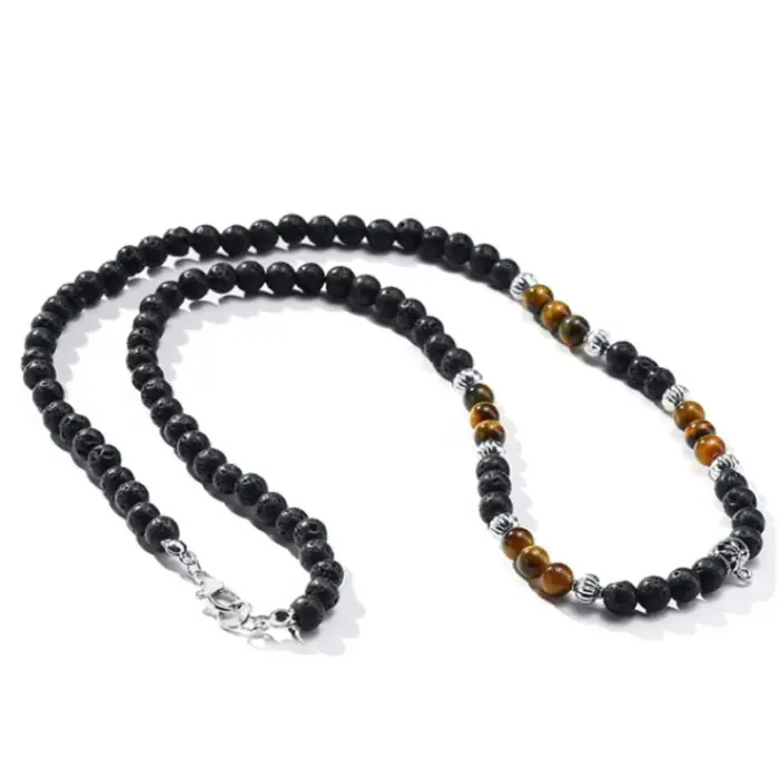 Volcanic Rock Black Matte Ethnic Style Necklace Men - Image 1