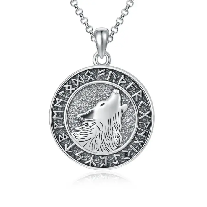 Viking Wolf Necklace Viking Jewelry Viking Runes Coin Wolf Pendant for Men Women - Image 1