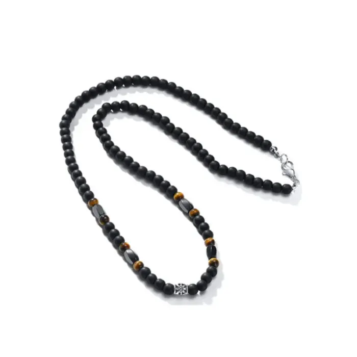 Volcanic Rock Black Matte Ethnic Style Necklace Men - Image 9